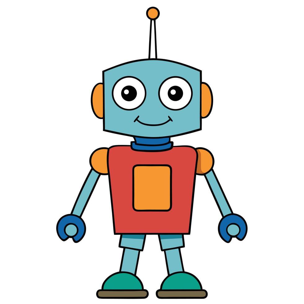 Cheerful cartoon robot character illustration for kids projects and educational resources vector