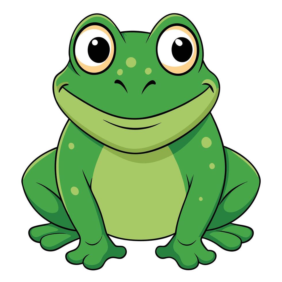 Smiling green cartoon frog illustration character for childrens books and educational resources vector