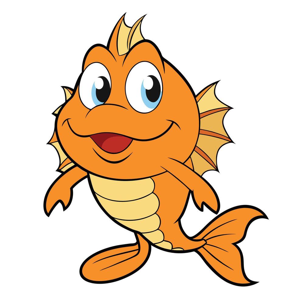 Cheerful orange cartoon fish character with big blue eyes and smiling expression vector