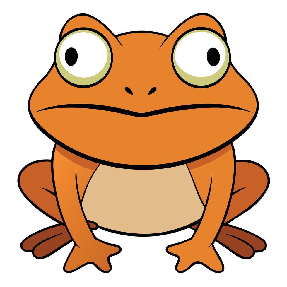 Cartoon orange frog illustration with big eyes and a neutral expression sitting upright vector