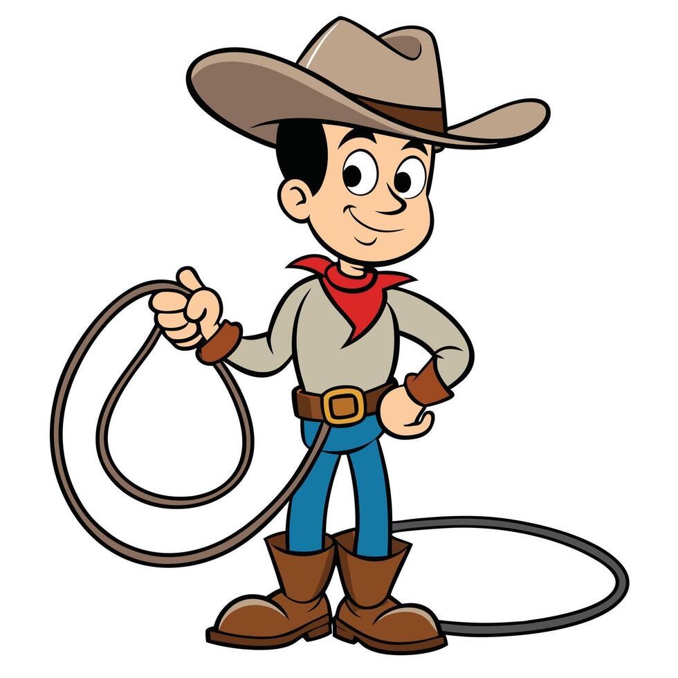 Cartoon cowboy with lasso isolated on white illustration character design vector