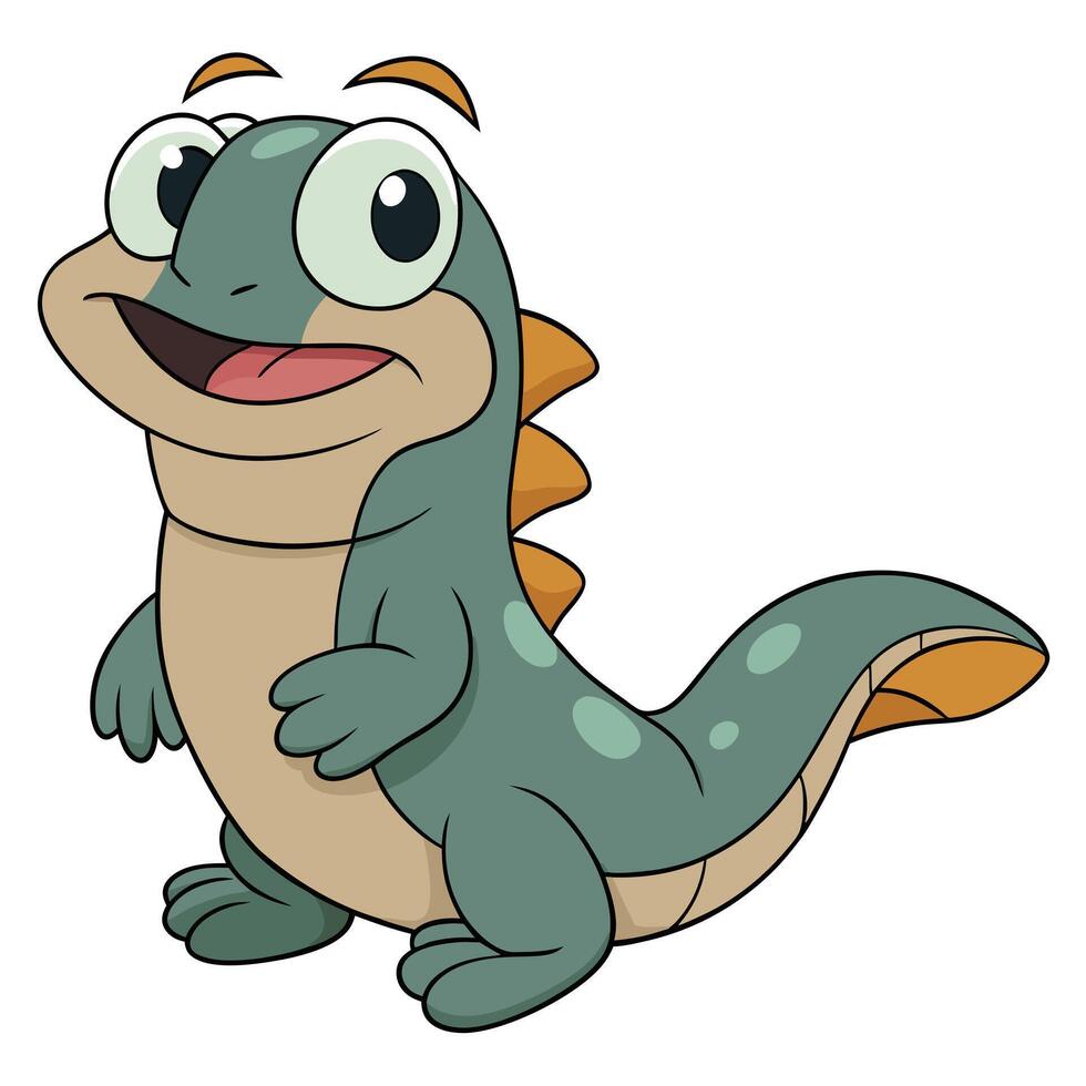 Cute cartoon lizard standing smiling illustration for kids books and educational resources vector