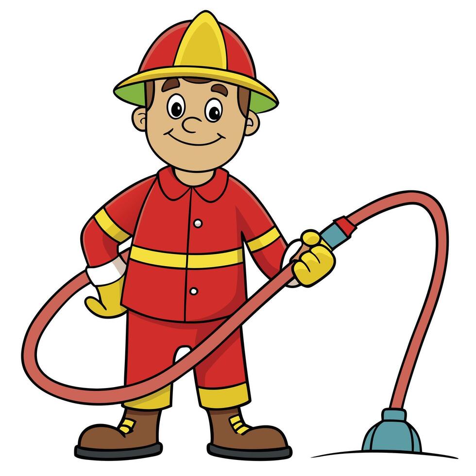 Cartoon firefighter with hose illustration graphic for childrens educational resources vector