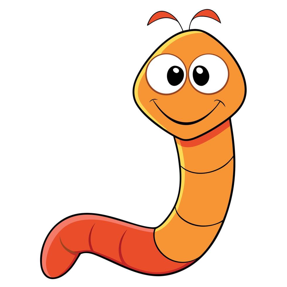 Cartoon worm illustration of a cute smiling orange earthworm character vector