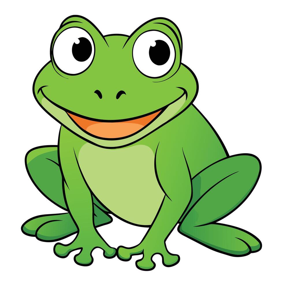 Cheerful green frog cartoon illustration smiling with big eyes isolated on white background vector