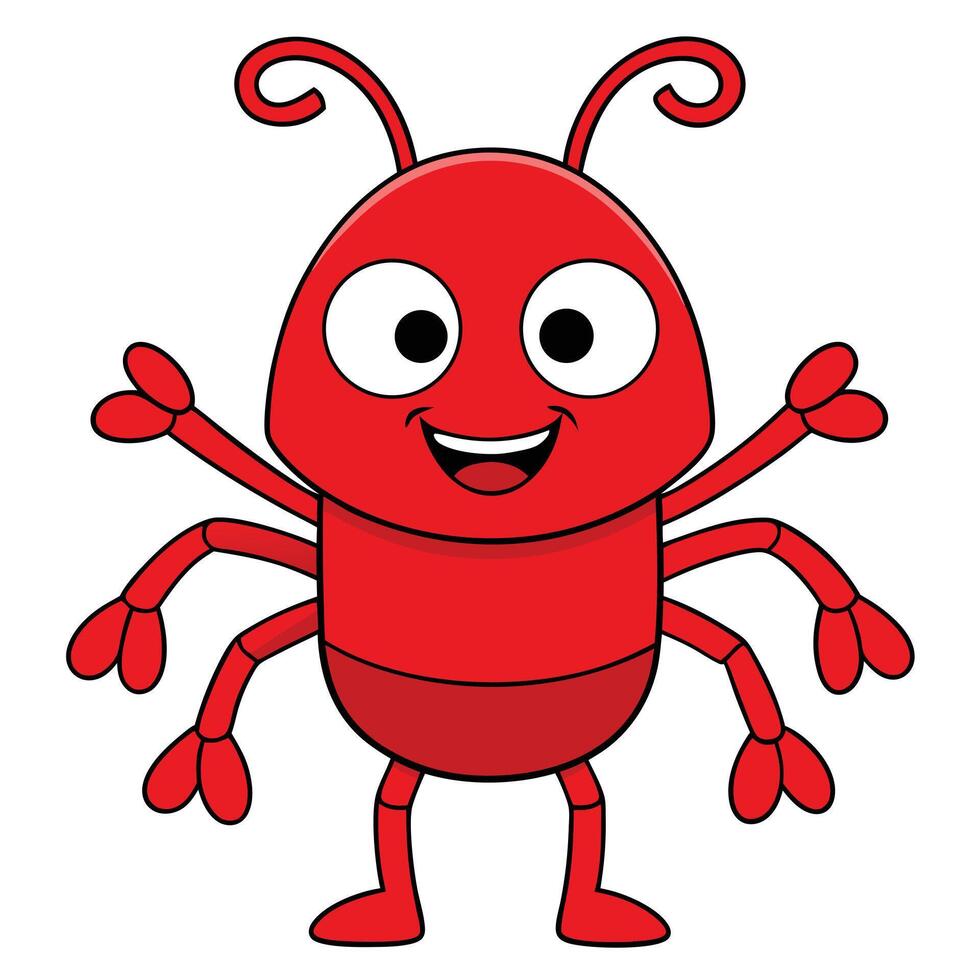 Cartoon red ant illustration cheerful insect mascot funny smiling character design vector
