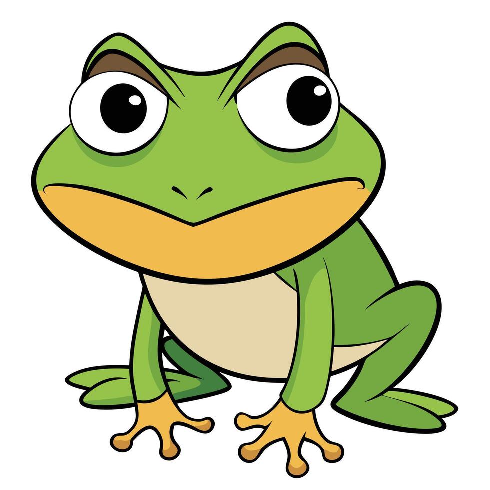 Cartoon illustration of a green frog with a suspicious expression facing forward vector