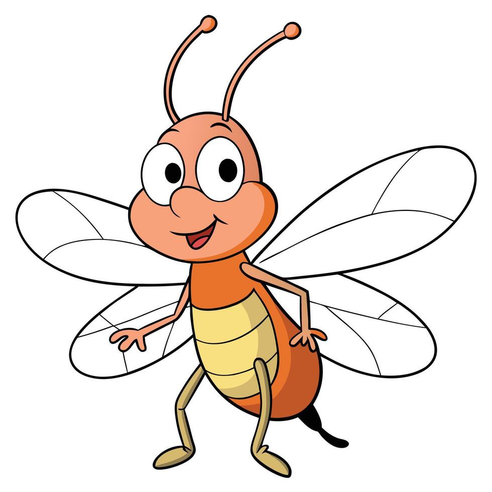 Friendly cartoon firefly insect character illustration isolated on white background for childrens design vector