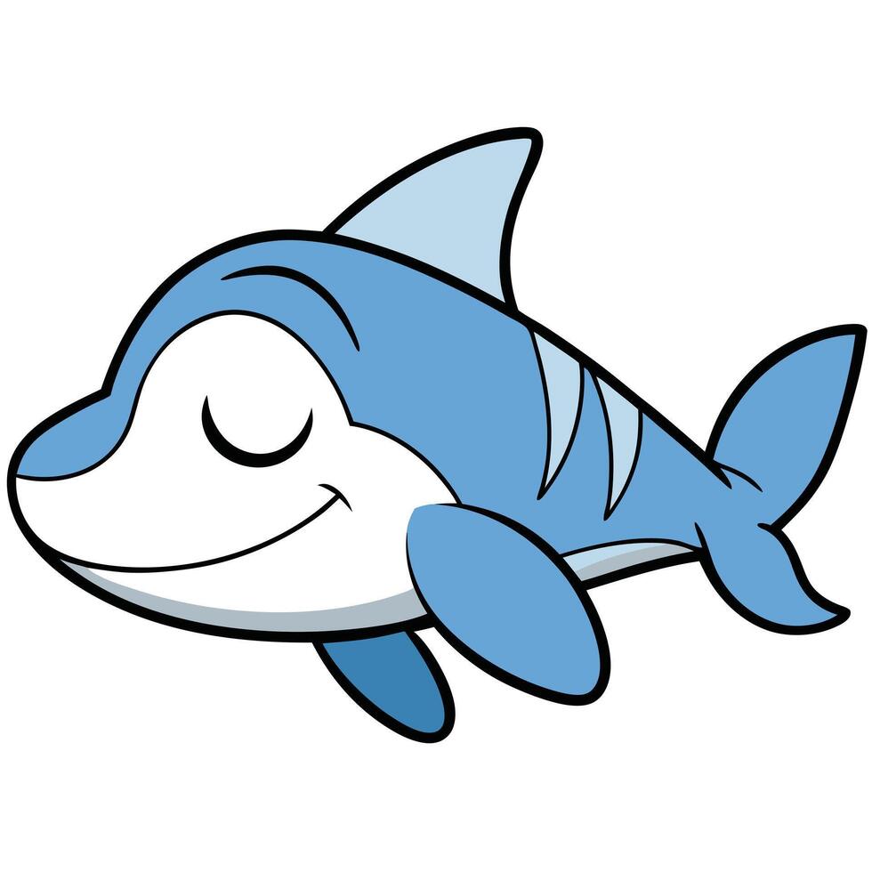 Smiling blue cartoon shark illustration isolated on white background for kids and animation projects vector