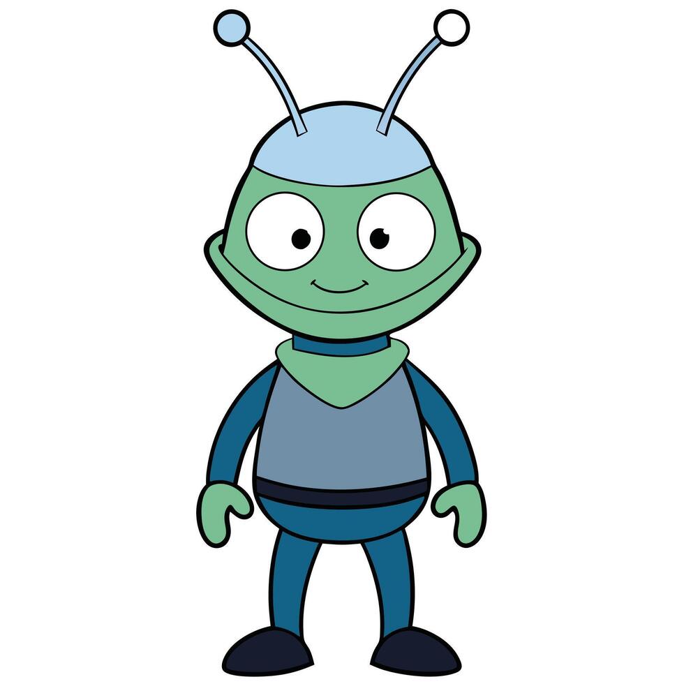 Cartoon alien illustration cute extraterrestrial character friendly space creature isolated on white background vector