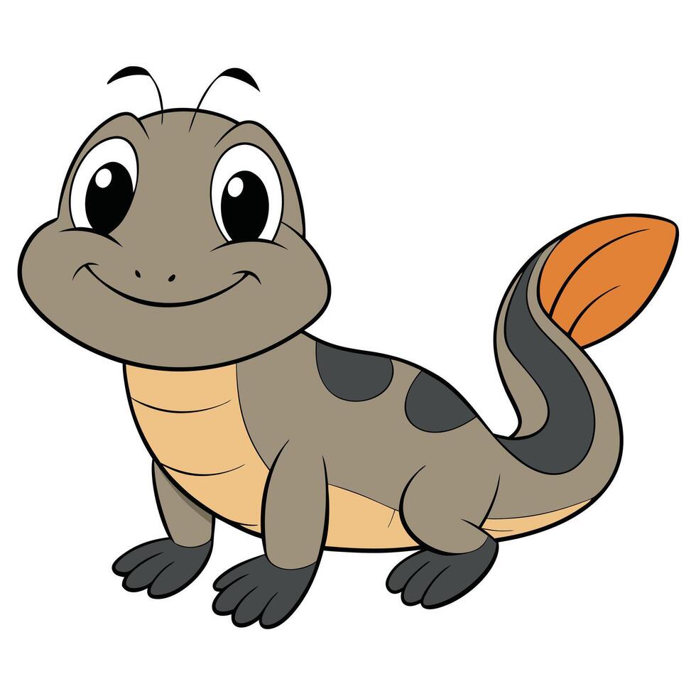 Cute cartoon salamander illustration with big eyes and smiling expression isolated on white vector