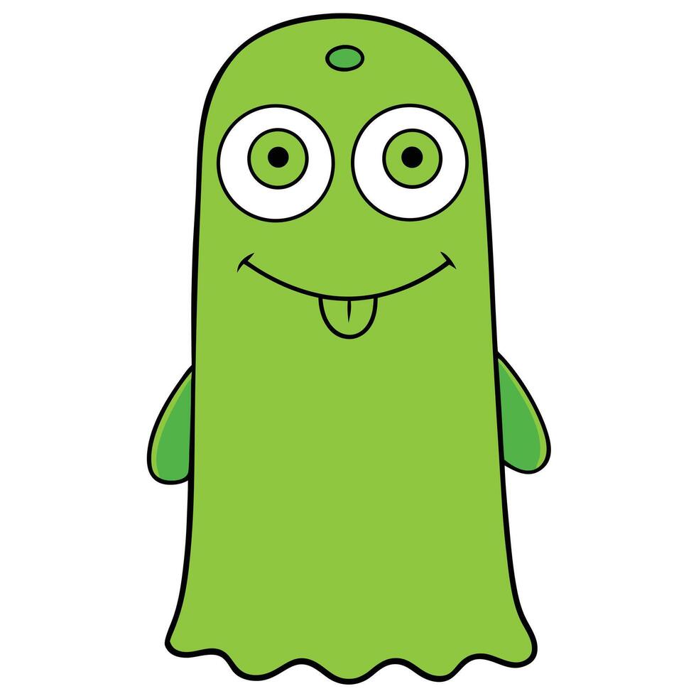 Cute green alien character with tongue sticking out in cartoon style vector