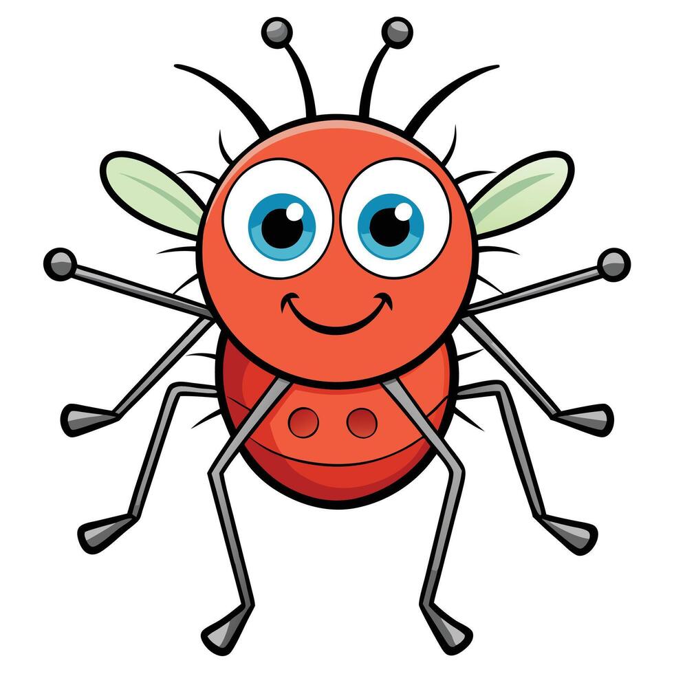 Cheerful red cartoon bug character with big eyes and a smiling face vector