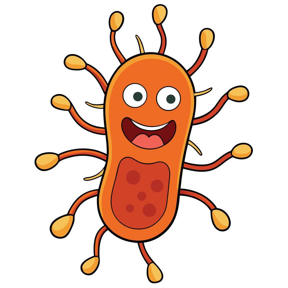 Cheerful orange cartoon germ character illustration for medical or educational use vector