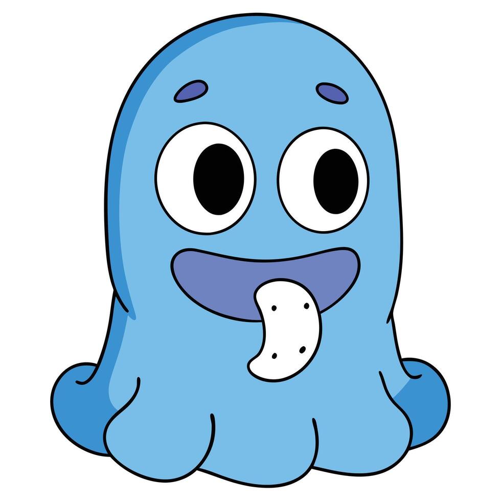 Cute blue cartoon ghost with tongue sticking out isolated illustration vector