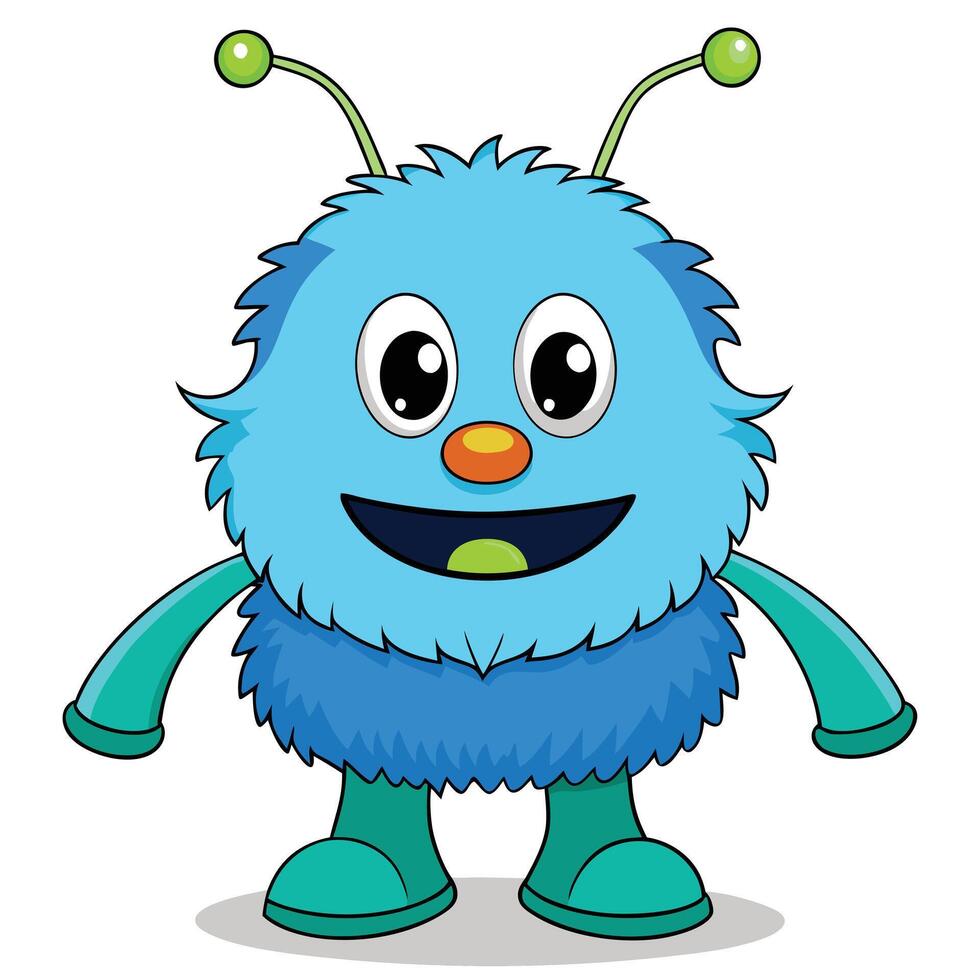 Cute cartoon blue monster illustration for childrens designs and illustrations vector