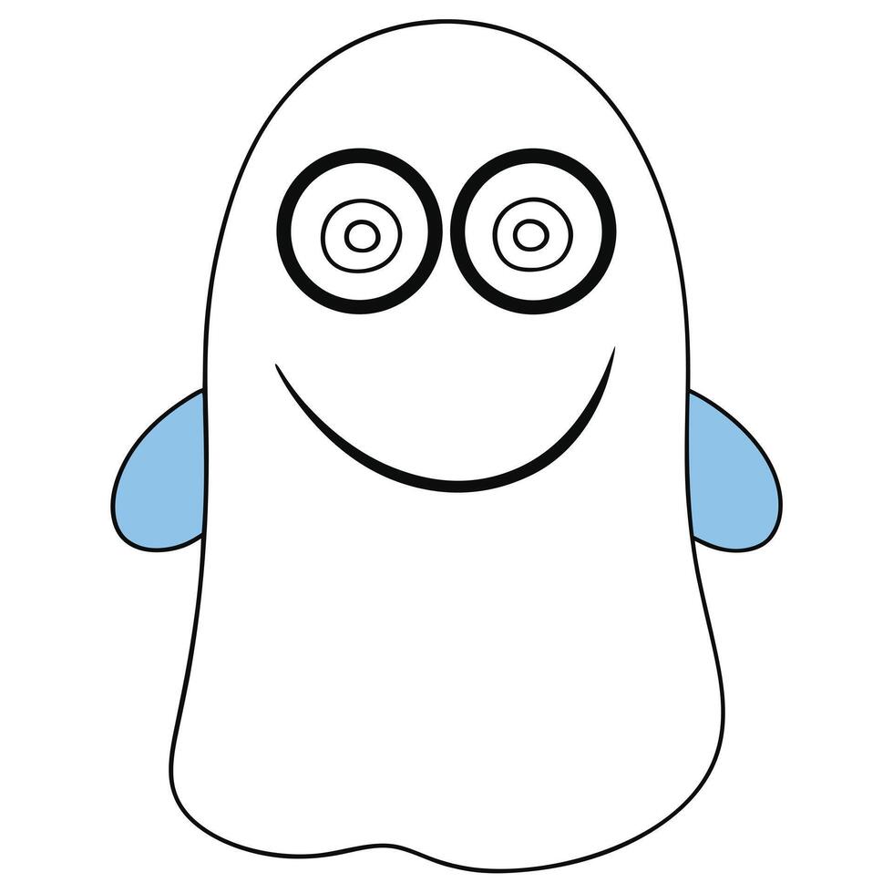 Cartoonish ghost character with a smiling face and blue hands illustration vector