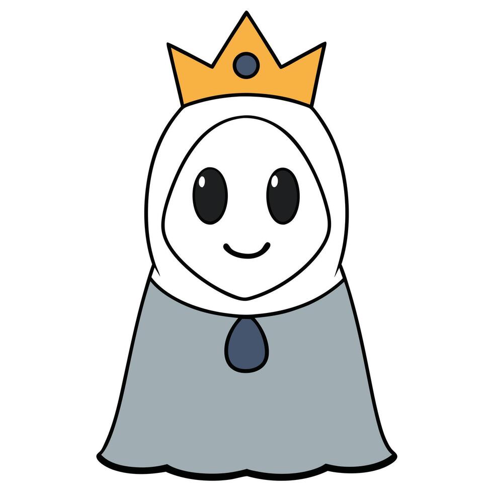 Cute cartoon queen with crown and cloak on white background illustration vector