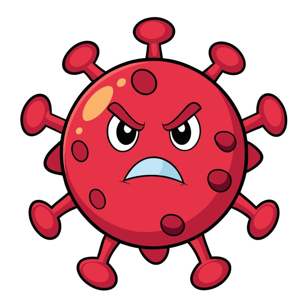 Cartoon style red coronavirus cell with an angry expression illustration vector