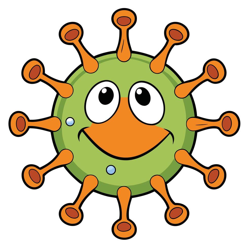 Cartoon illustration of a smiling green virus or bacterium with spikes vector