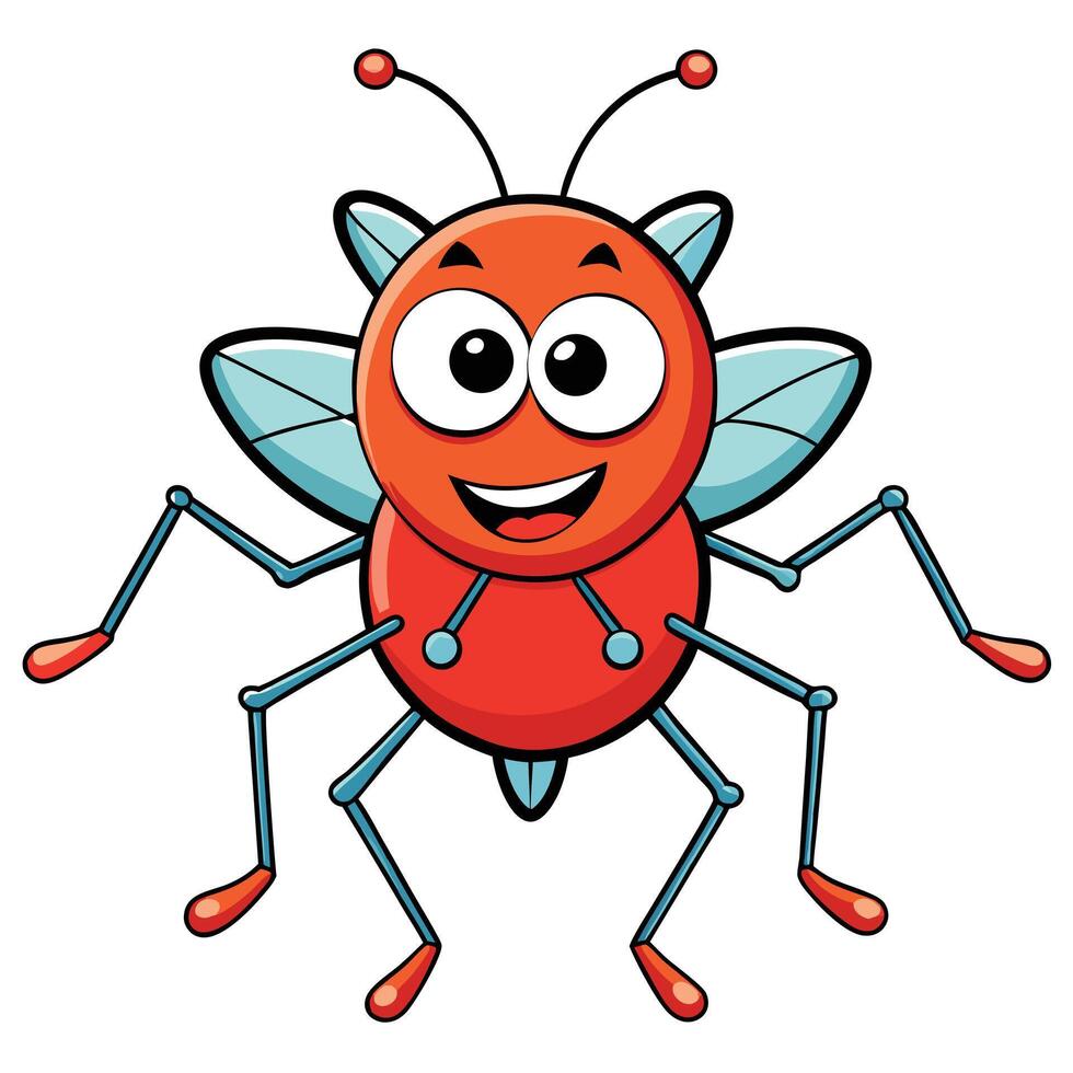 Happy orange cartoon fly with wings and six legs isolated on white vector