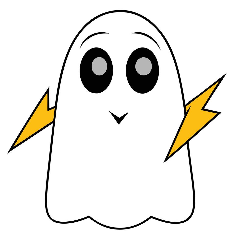 Funny cartoon ghost character holding lightning bolts for halloween design vector