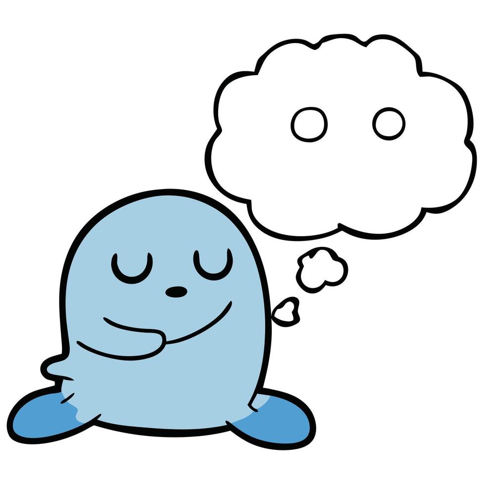 Cute cartoon seal thinking dreamy thought bubble imagination illustration vector