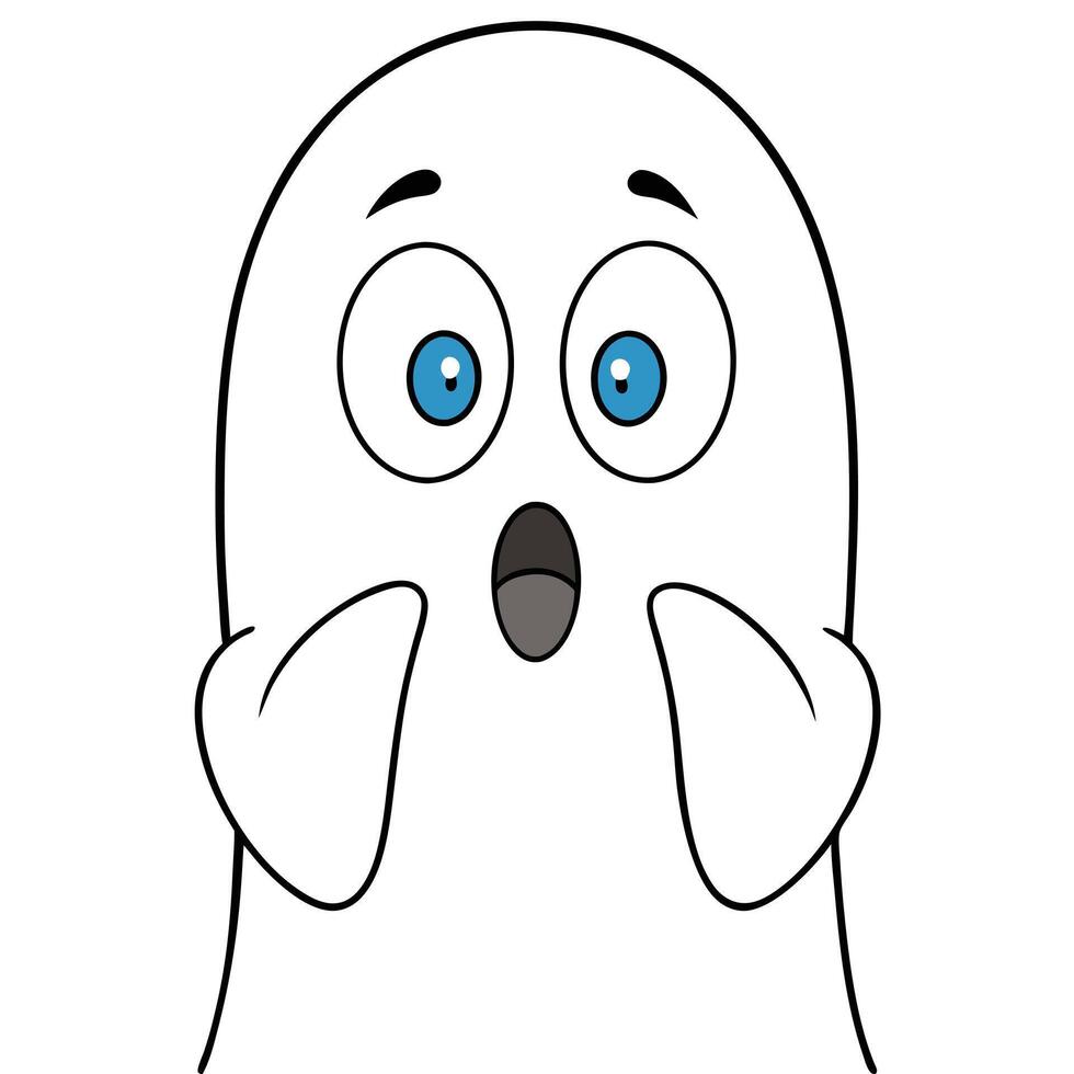 Cartoon ghost with blue eyes and surprised expression halloween themed illustration vector