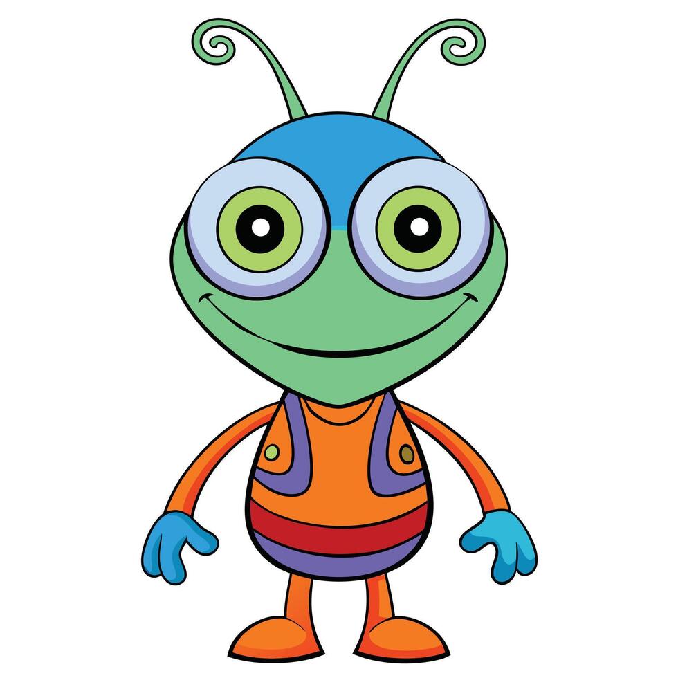 Cartoon alien character illustration with big eyes and cheerful expression vector