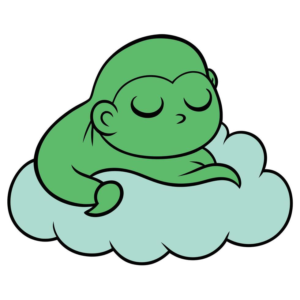 Cute cartoon gorilla sleeping on cloud illustration isolated vector