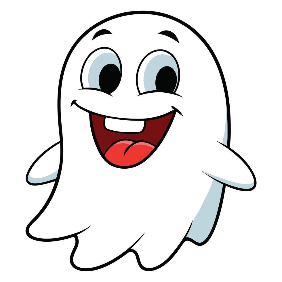 Cheerful cartoon ghost illustration with friendly smile for halloween designs and graphics vector