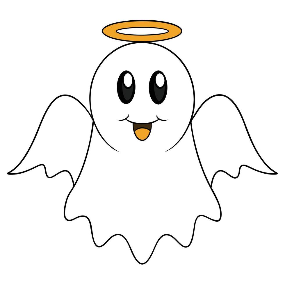 Cartoon angel ghost with halo and wings for halloween design element vector