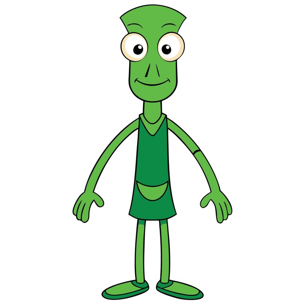 Cartoon character of a friendly green alien standing on a white background vector