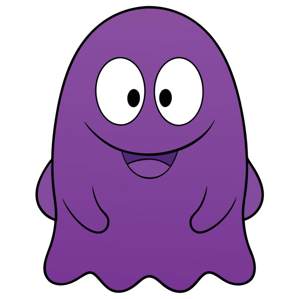 Cute purple cartoon ghost character with a cheerful smile illustration vector