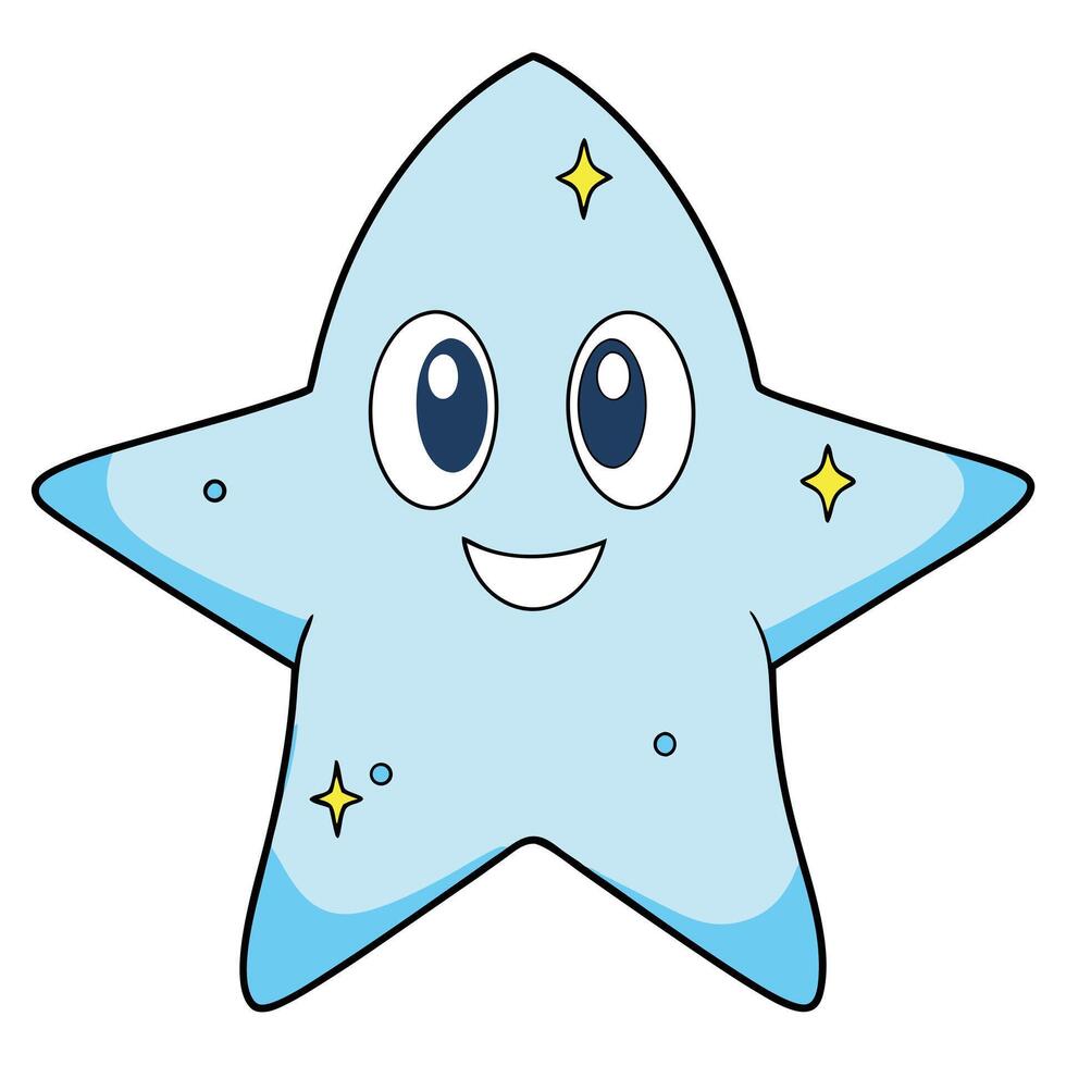 Cute blue star cartoon character illustration with smiling face vector