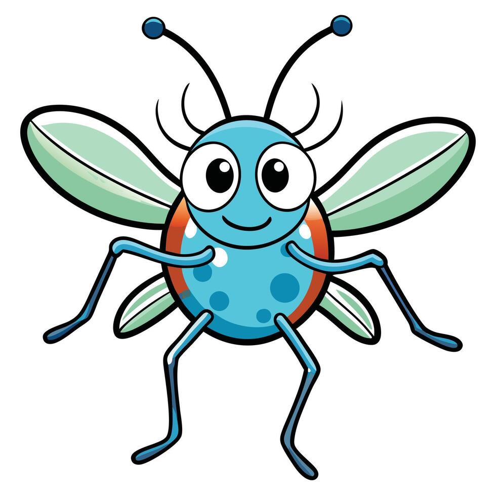 Cartoon blue bug illustration with wings and happy face for kids vector