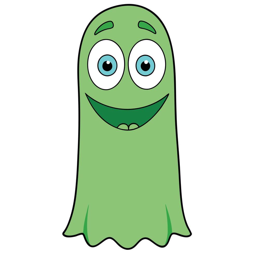 Cartoon green ghost with big eyes and smiling face illustration vector