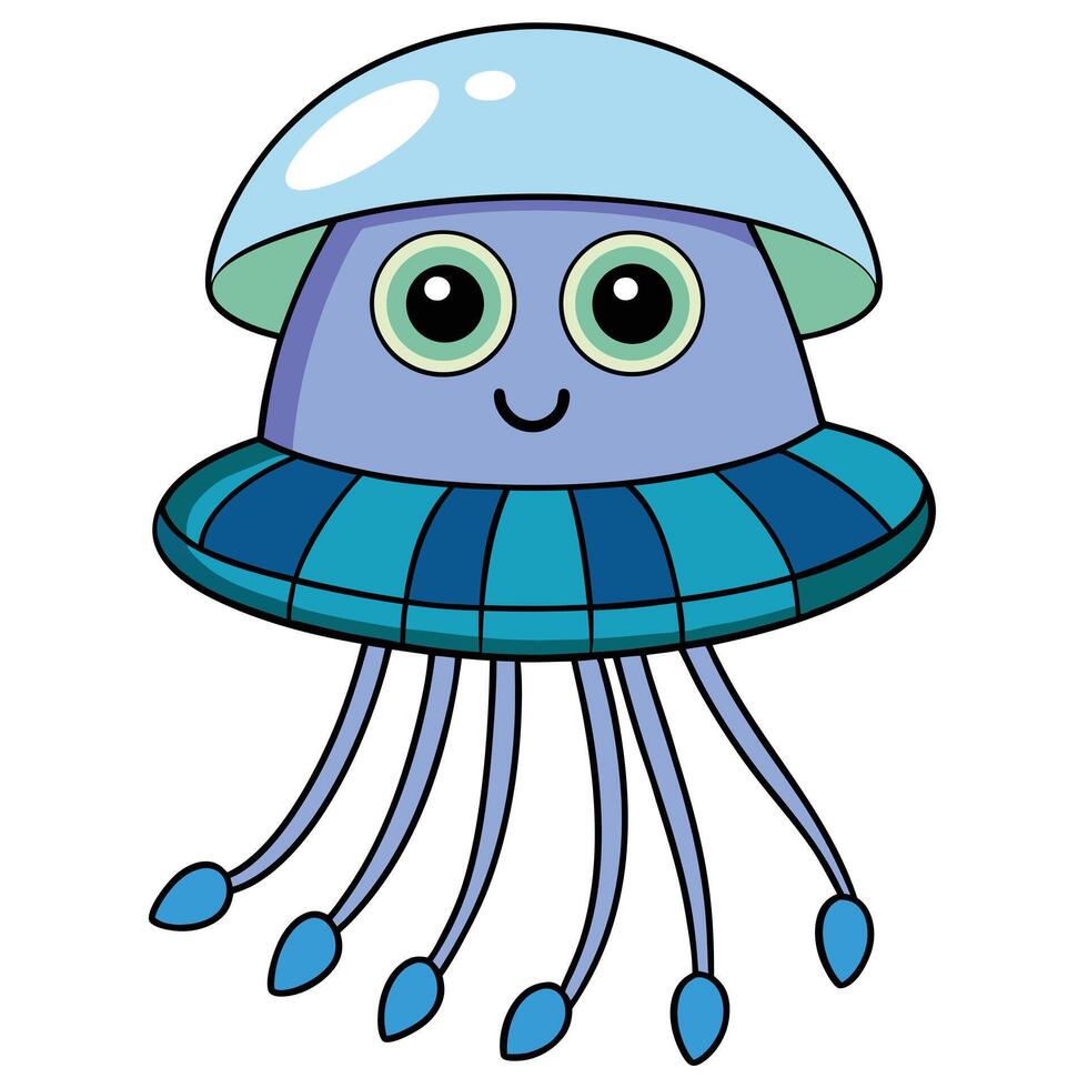 Cute blue jellyfish cartoon illustration underwater sea creature children design vector
