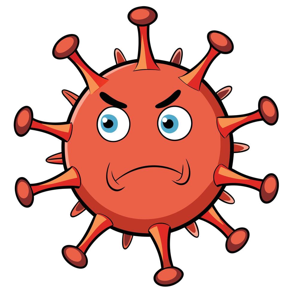Angry cartoon coronavirus illustration virus microbe with facial expression and spikes vector