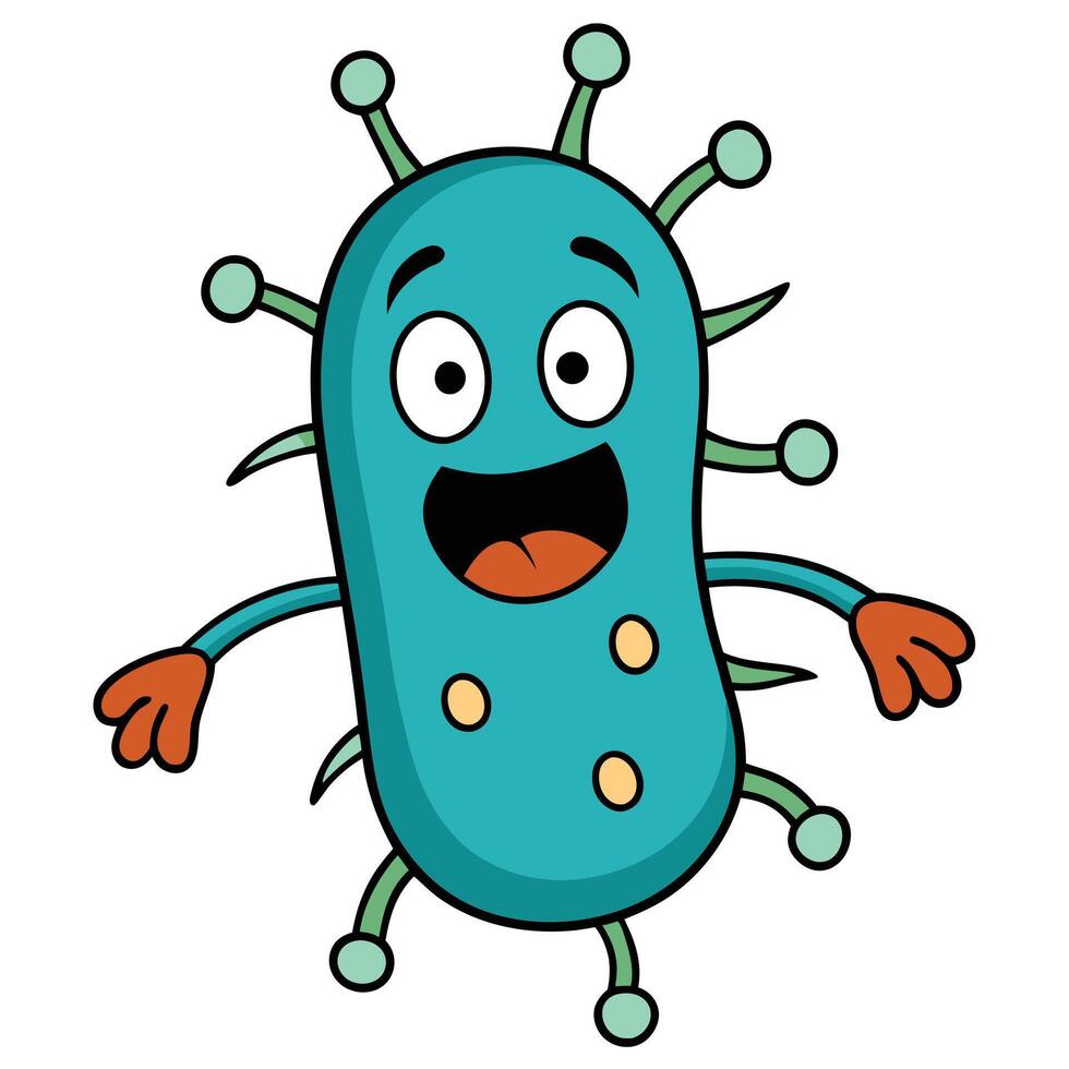 Cute cartoon bacteria character illustration with a big smile and happy expression vector