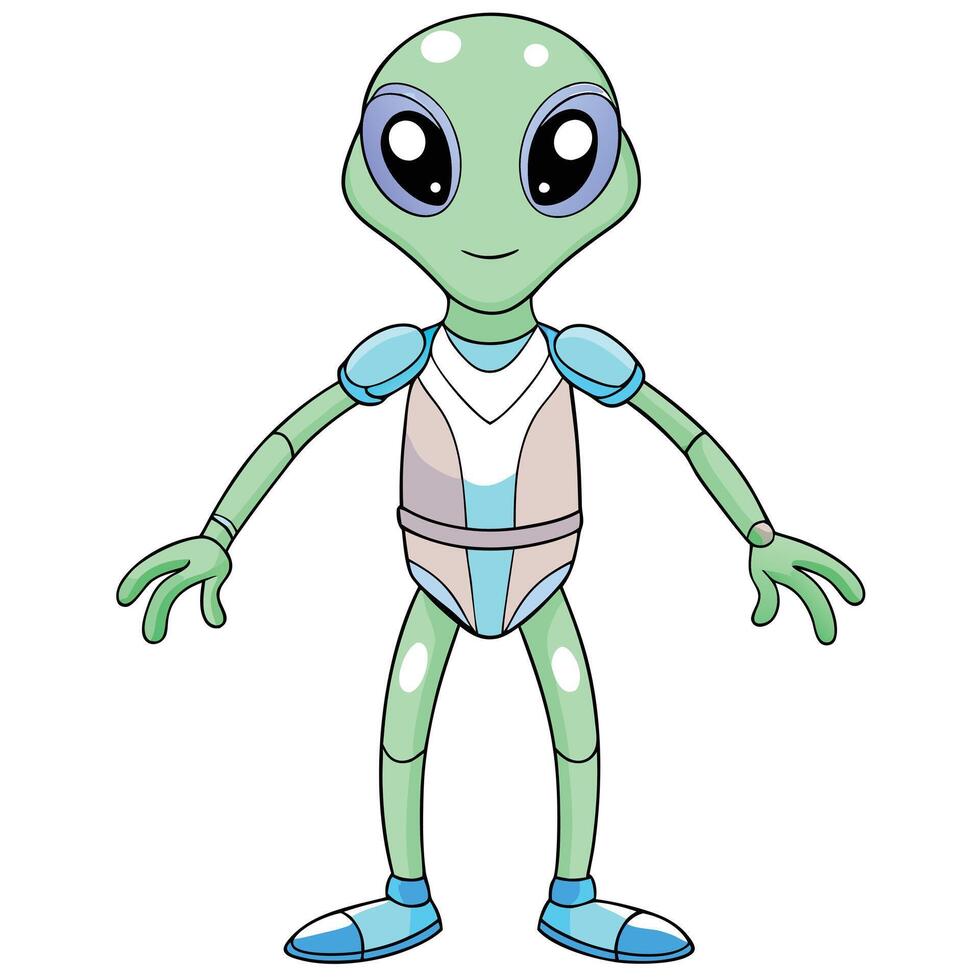 Cartoon alien character isolated on white background in light green and blue vector