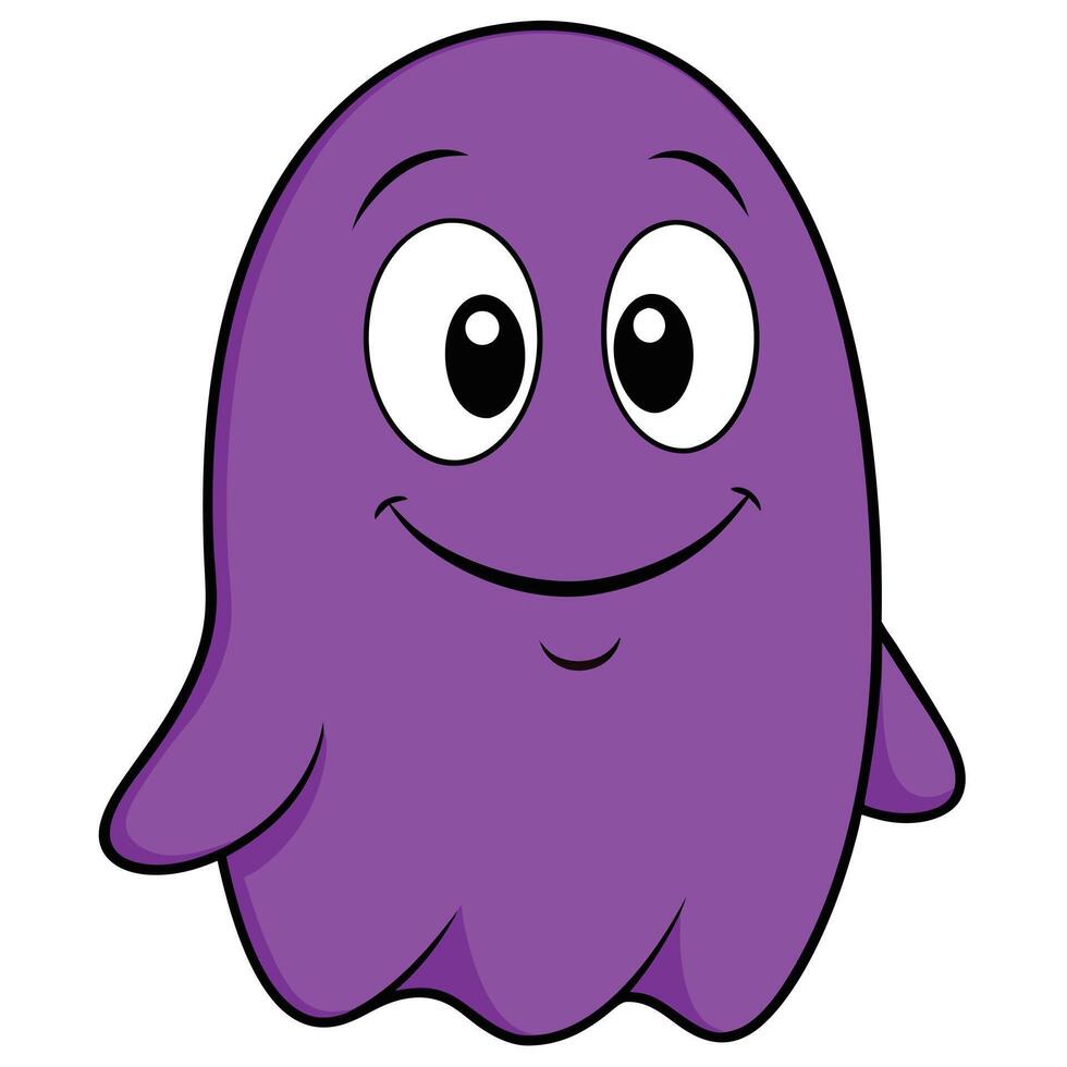 Cute purple cartoon ghost character illustration with big smiling eyes vector