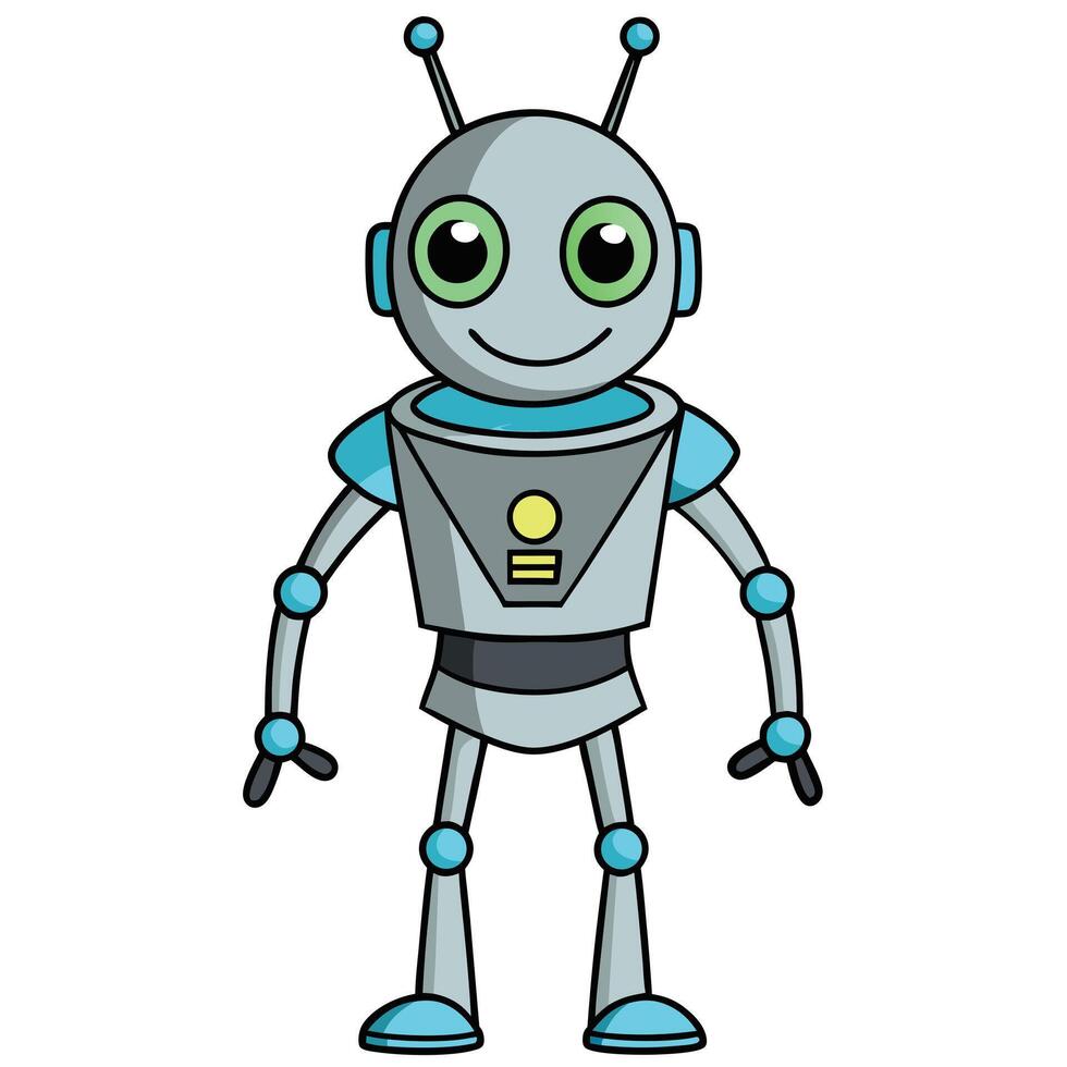 Cute cartoon robot character illustration friendly smiling robot isolated on white background vector