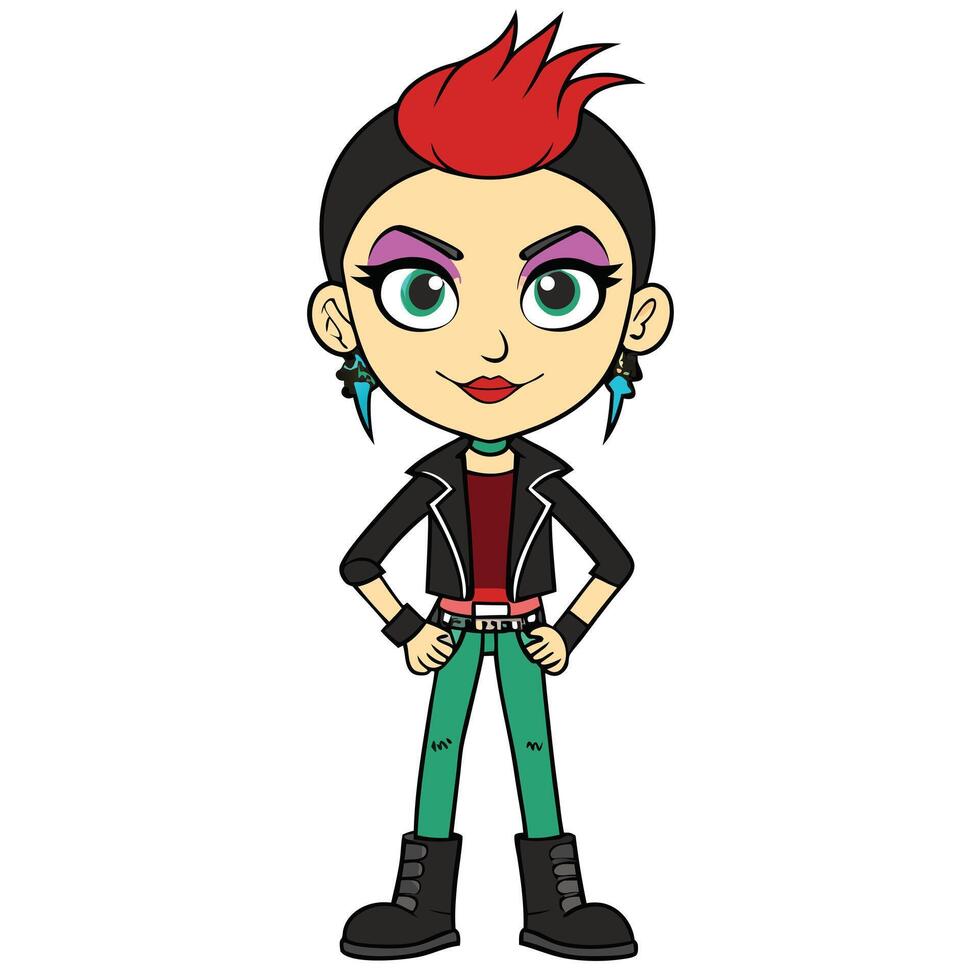 Cartoon punk girl with red hair and leather jacket illustration vector