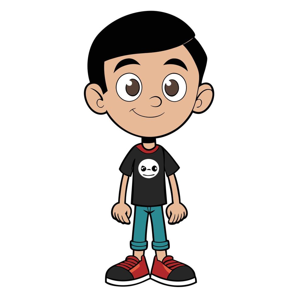 Cute cartoon boy character standing upright full body illustration vector