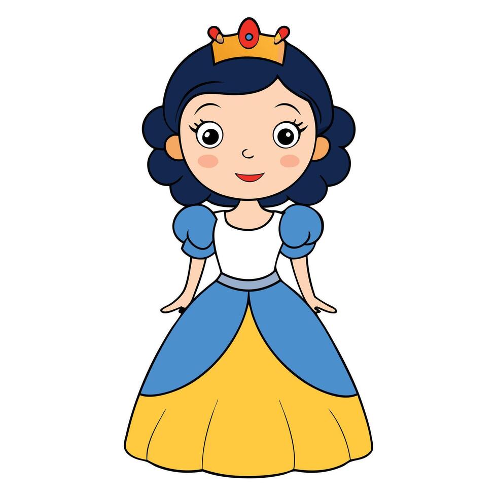 Cartoon princess illustration charming girl in elegant dress and golden crown vector