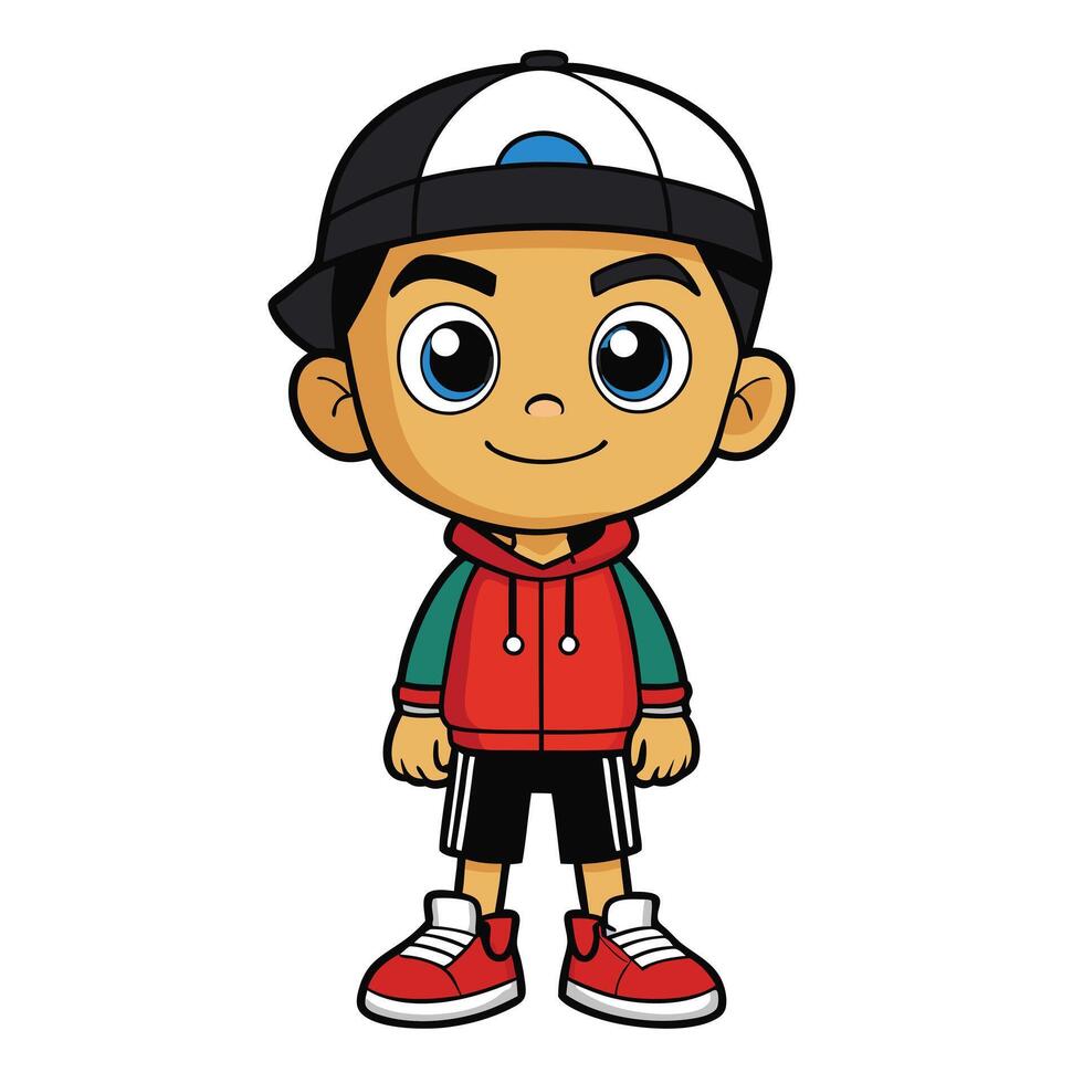 Cartoon boy character wearing cap and hoodie illustration design vector