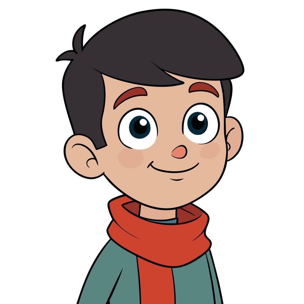 Cartoon boy with scarf illustration smiling portrait style character vector