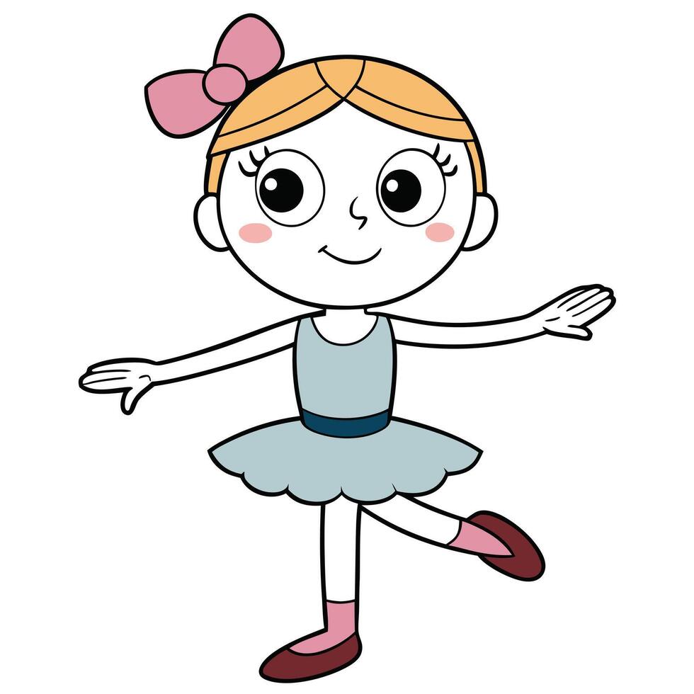 Cute cartoon ballerina dancing gracefully with a pink bow in her hair vector
