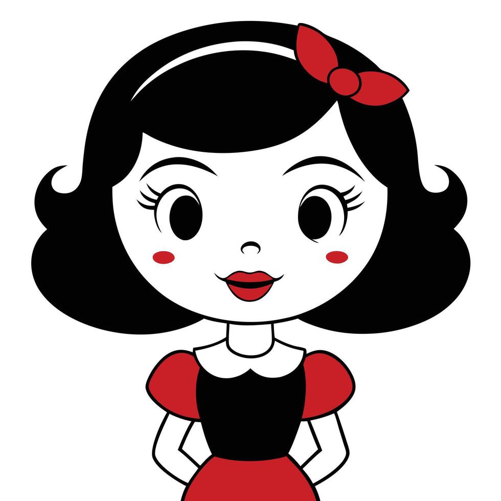 Cartoon girl with bow illustration in black and red elegant design vector